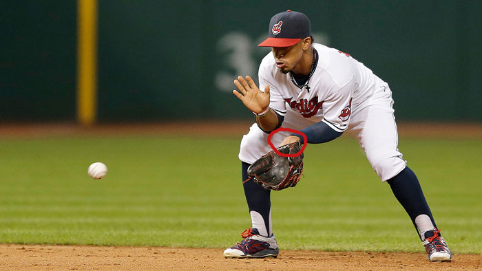 Indians' shortstop Francisco Lindor showing palm