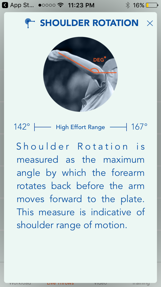 Motus Throw app, Live Throws screen